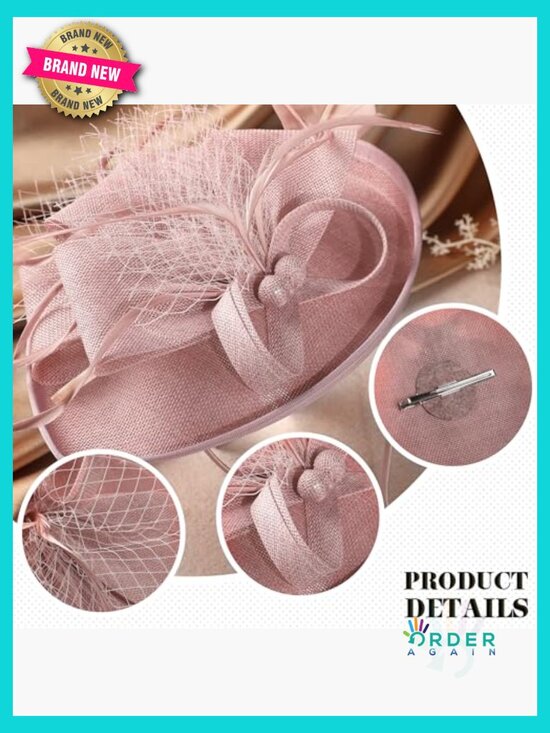 Vintage Tea Party Fascinator Headband with Turkey Feathers Adjustable main image 7